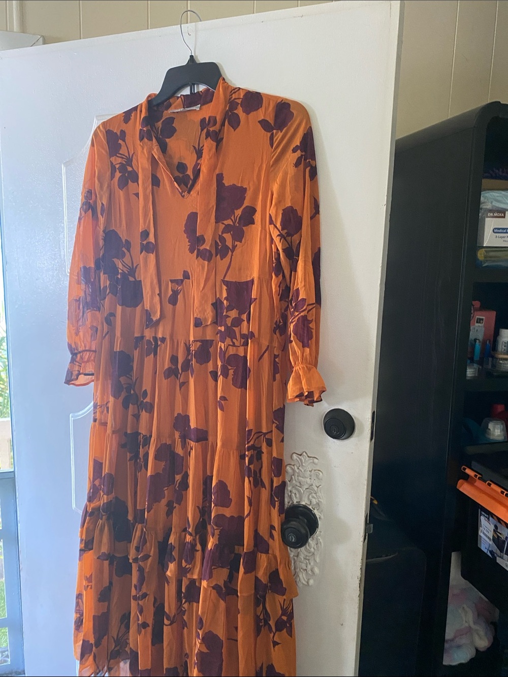 Daniel Rainn Orange Maxi Dress with Purple Floral Print